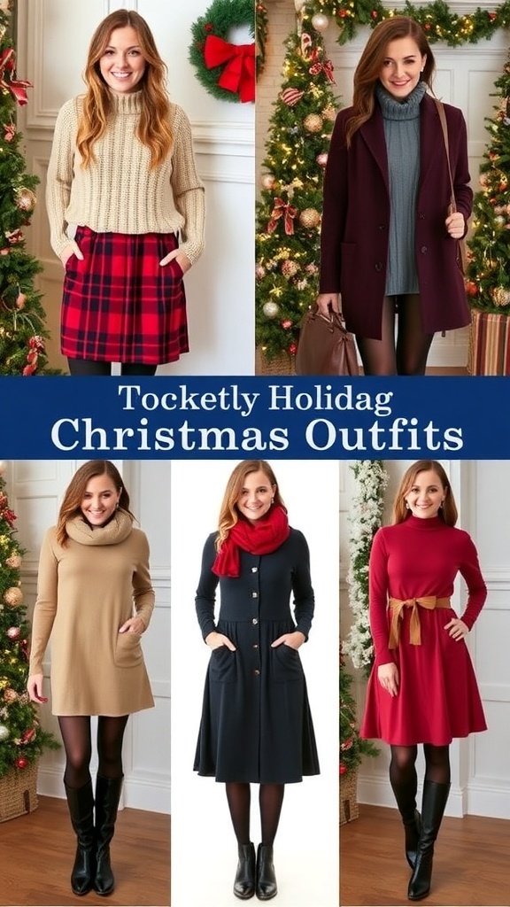 Stylish Christmas Outfit Ideas with Aesthetic Tights Stylish Christmas outfits with aesthetic tights displayed in a festive setting.